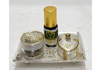 Mini Set of Dabbi, Bukhur, Attar and Tray
